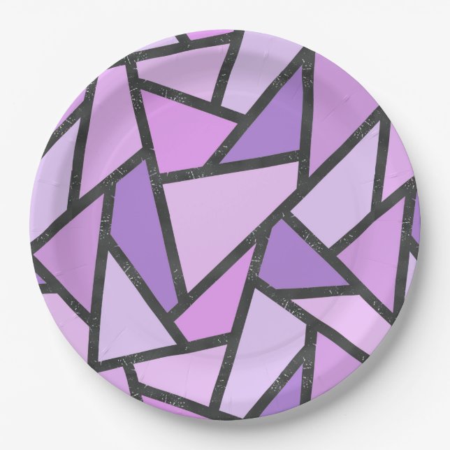 Shades of lilac stained glass pattern paper plates (Front)
