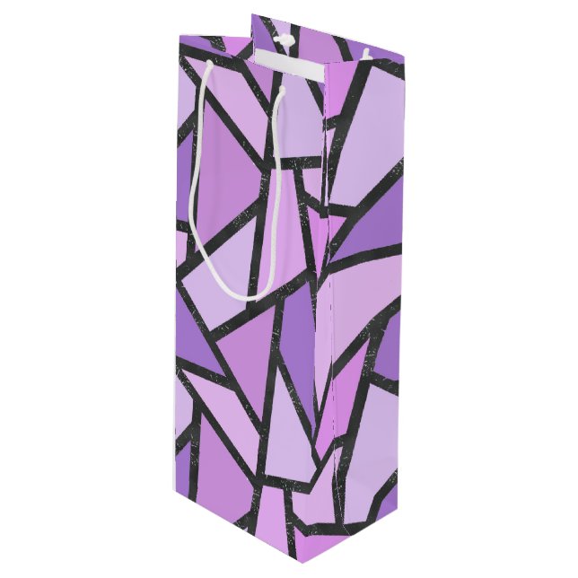 Shades of lilac stained glass pattern wine gift bag (Front Angled)