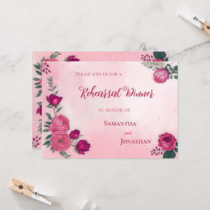 Shades of Magenta Pink Rose Modern Dinner  Invitation