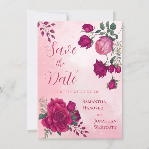 Shades of Magenta Pink Rose Modern Floral Boho Save The Date