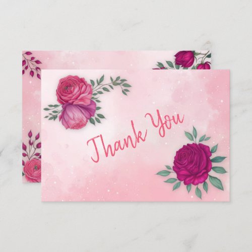 Shades of Magenta Pink Rose Modern Floral Boho  Thank You Card