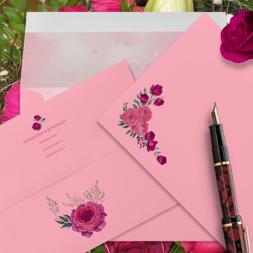 Shades of Magenta Pink Rose Modern Wedding   Envelope