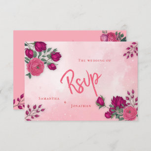 Shades of Magenta Pink Rose Modern Wedding RSVP Card