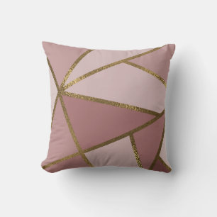 Shades of Mauve Pink & Gold Bronze Geometric Glam Throw Pillow