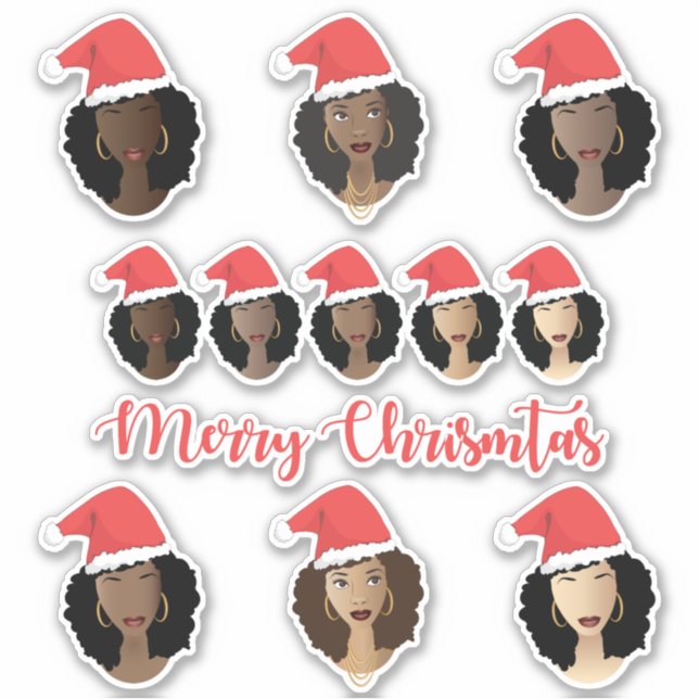 Shades of Melanin, Black Women, Merry Christmas Sticker (Front)