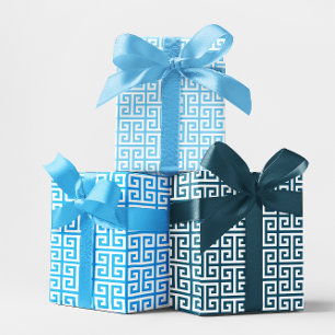 Shades of Ocean Blue Greek Key Wrapping Paper Sheets
