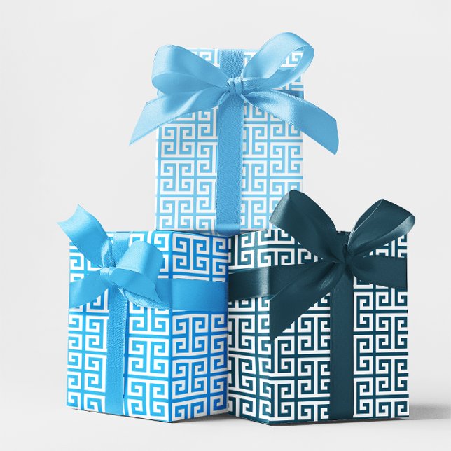 Shades of Ocean Blue Greek Key Wrapping Paper Sheets (Shades of Ocean Blue Greek Key Wrapping Paper Sheets)