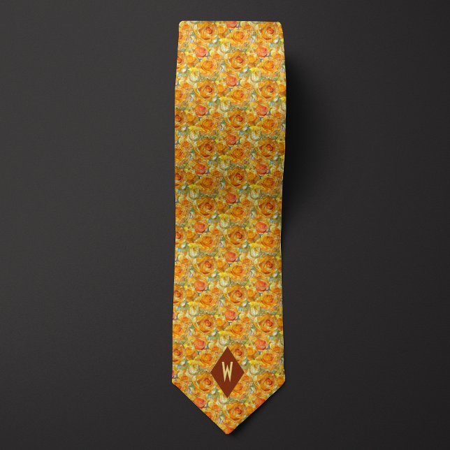 Shades of Orange Cubism Roses Neck Tie (Creator Uploaded)