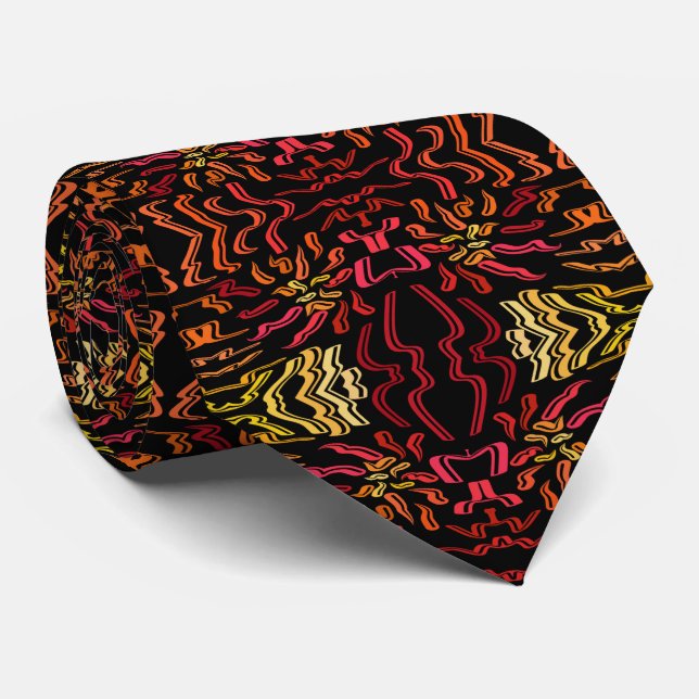 Shades Of Orange Red Yellow Ribbon Design Art Neck Tie (Rolled)