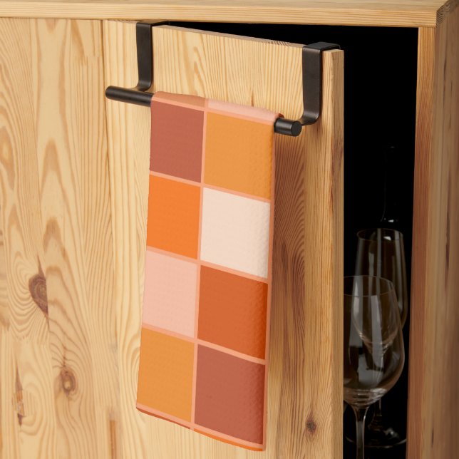 Shades of Orange Squares Kitchen Towel (Thirds Fold)