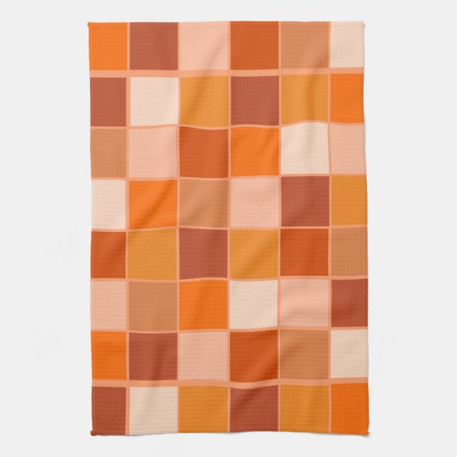 Shades of Orange Squares Kitchen Towel (Vertical)