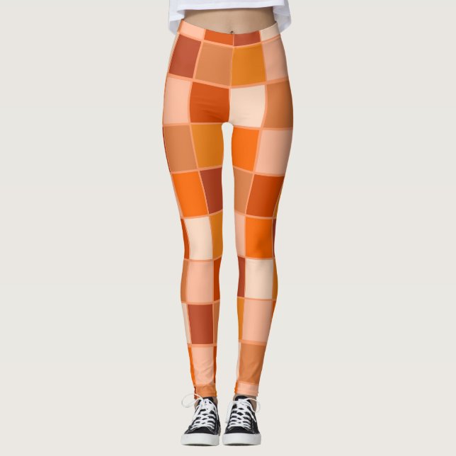 Shades of Orange Squares  Leggings (Front)