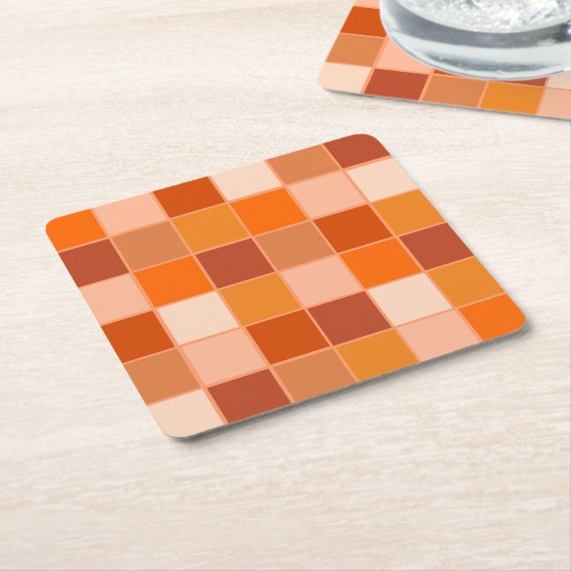 Shades of Orange Squares Square Paper Coaster (Angled)