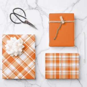 Shades of Orange & White Plaid Wrapping Paper Sheets