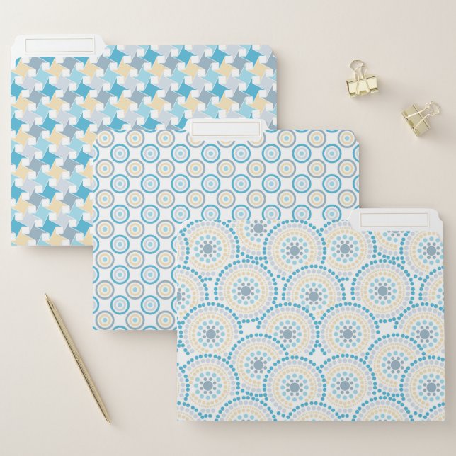 SHADES OF PASTEL BLUE & YELLOW PATTERNS FILE FOLDER (Set)