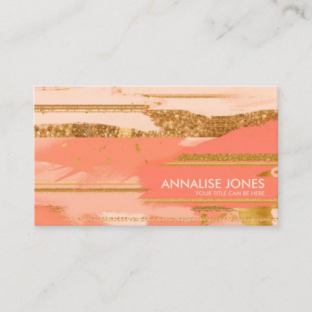 Shades of peach and gold strokes business card (Front)