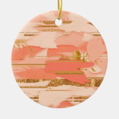 Shades of peach and gold strokes ceramic ornament