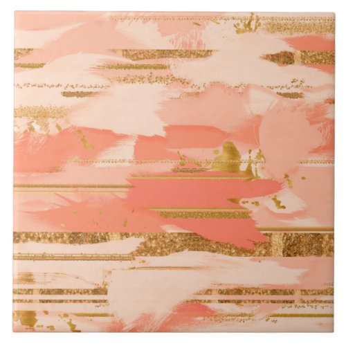 Shades of peach and gold strokes ceramic tile