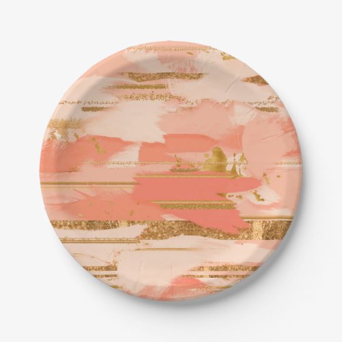Shades of peach and gold strokes paper plates