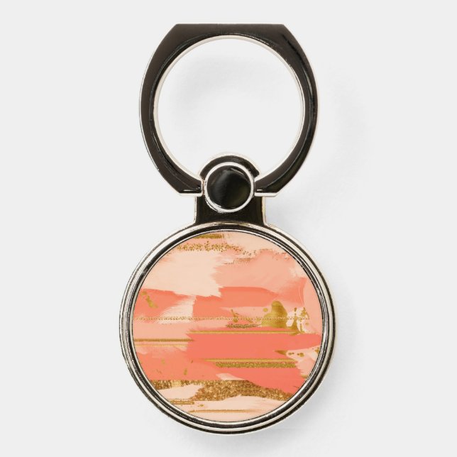 Shades of peach and gold strokes phone ring stand (Front)