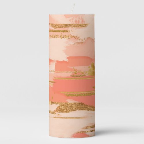 Shades of peach and gold strokes pillar candle