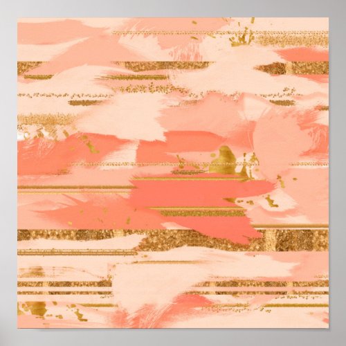 Shades of peach and gold strokes poster