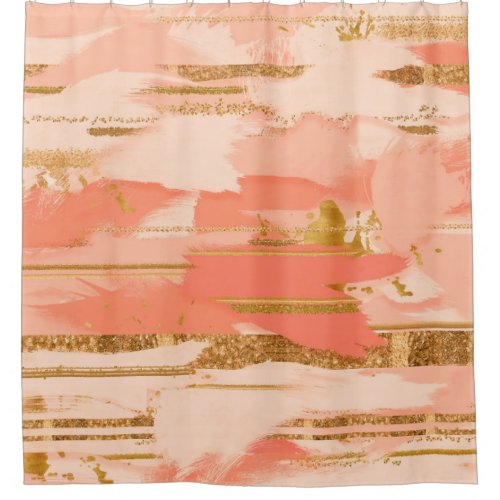 Shades of peach and gold strokes shower curtain