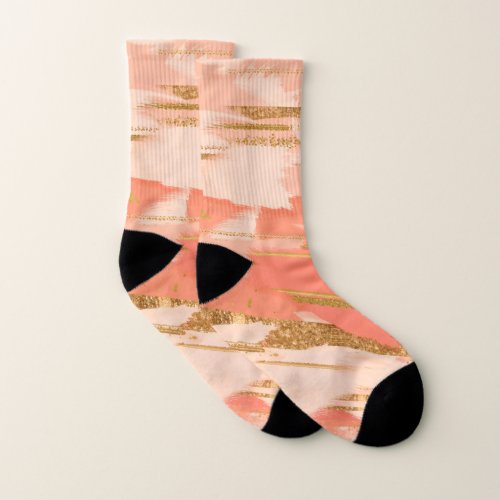 Shades of peach and gold strokes socks