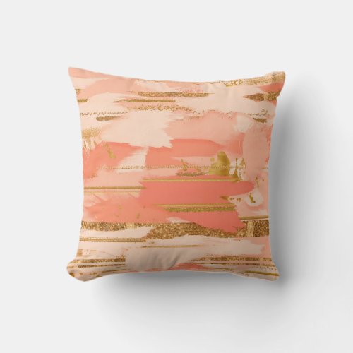 Shades of peach and gold strokes throw pillow