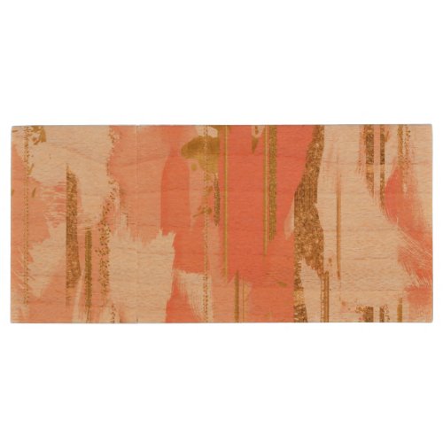 Shades of peach and gold strokes wood flash drive