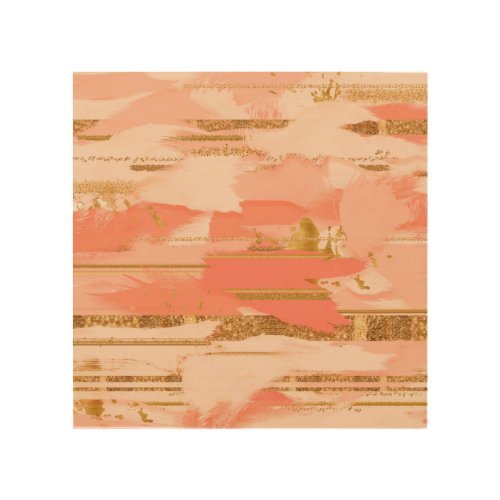 Shades of peach and gold strokes wood wall art