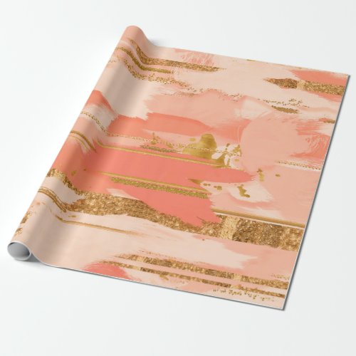 Shades of peach and gold strokes wrapping paper