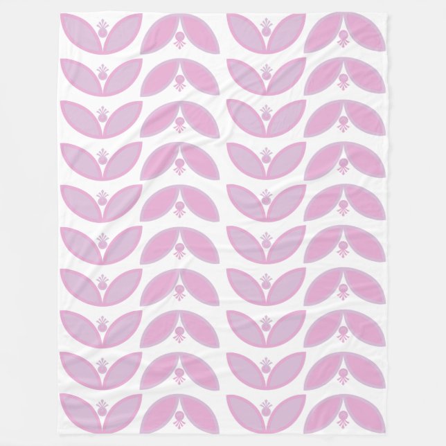 Shades of Pink abstract flower pattern on white Fleece Blanket (Front)