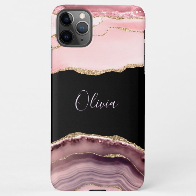 Shades of Pink Agate & Gold Glitter - Monogram    iPhone Case (Back)