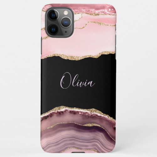 Shades of Pink Agate  Gold Glitter _ Monogram    iPhone 11Pro Max Case