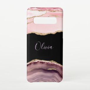 Shades of Pink Agate & Gold Glitter - Monogram Samsung Galaxy S10 Case