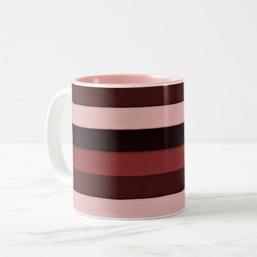 Shades of Pink and Burgundy Striped Two_Tone Coffee Mug