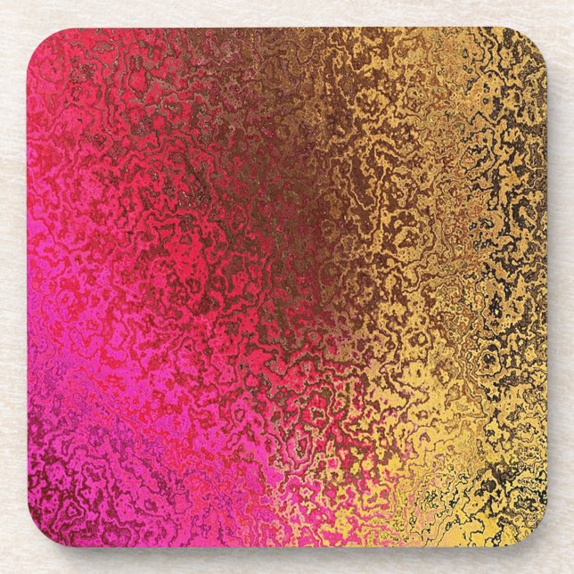 Shades of Pink and Gold Abstract Cork Coaster (Front)