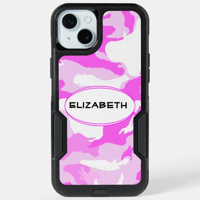 Shades of Pink and White Camouflage iPhone 15 Plus Case (Back)