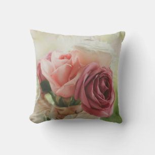 Shades of Pink and White Roses Throw Pillow