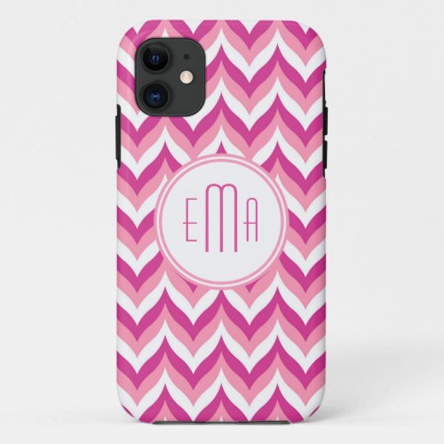 Shades Of Pink And White Zigzag Chevron Pattern iPhone 11 Case