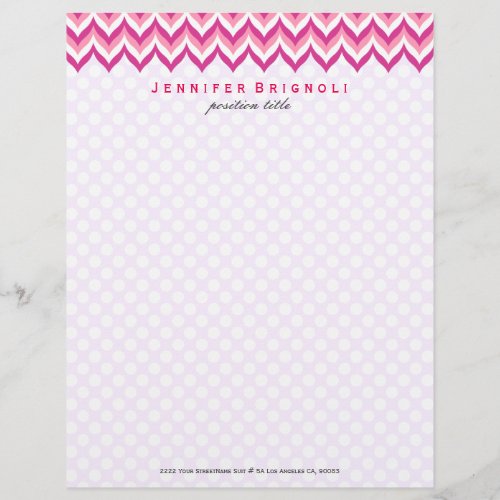 Shades Of Pink And White Zigzag Chevron Pattern Letterhead
