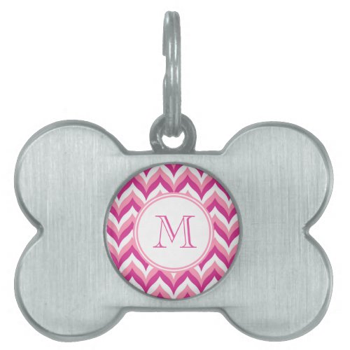 Shades Of Pink And White Zigzag Chevron Pattern Pet Name Tag