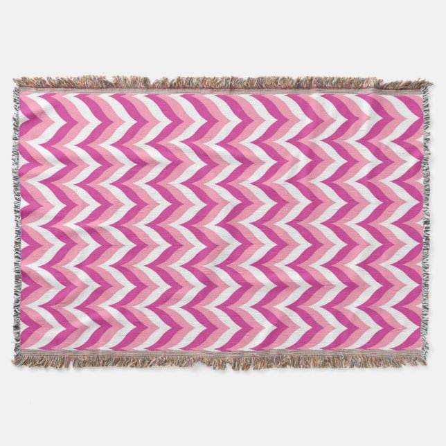 Shades Of Pink And White Zigzag Chevron Pattern Throw Blanket (Front)