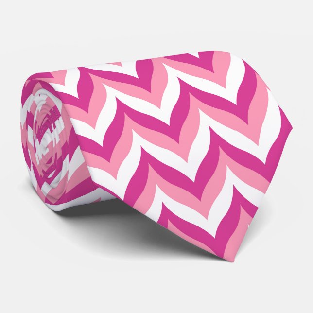 Shades Of Pink And White Zigzag Chevron Pattern Tie (Rolled)