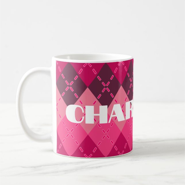 Shades of Pink Argyle Sporty Preppy Coffee Mug (Left)