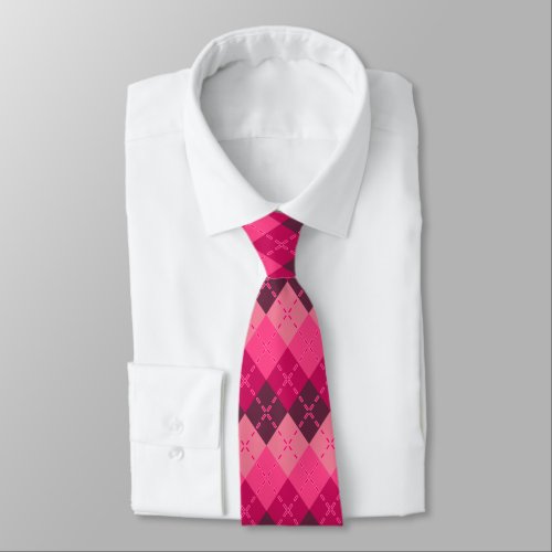 Shades of Pink Argyle Sporty Preppy Neck Tie