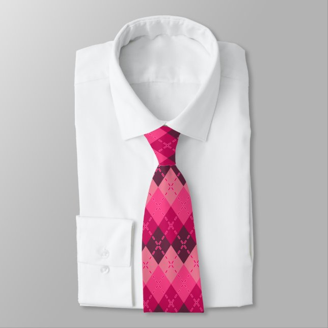Shades of Pink Argyle Sporty Preppy Neck Tie (Tied)