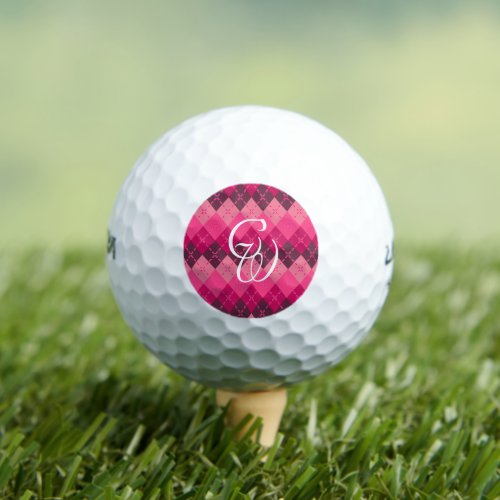 Shades of Pink Argyle Sporty Preppy Personalized  Golf Balls
