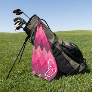 Shades of Pink Argyle Sporty Preppy Personalized Golf Towel